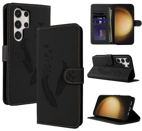 Handyhülle für Samsung Galaxy S23 Ultra Hülle, Premium Lederhülle Klappbar Klapphülle für Samsung S23 Ultra 5G Magnetisch Klappbar Wallet Tasche Schutzhülle für Samsung Galaxy S23 Ultra 5G, Schwarz