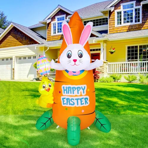 CAMULAND 6.2FT Easter Inflatable Yard Decoration: Bunny with Carrot, Eggs & LED Lights for Easter Holiday Party, Outdoor, Garden