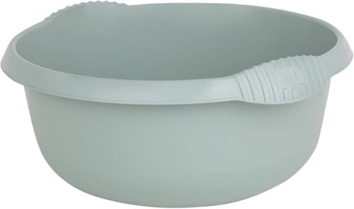 Plastic Washing up Bowl 32cm Round Basin Bowls with Moulded Handles Silver Sage Multi-Purpose Kitchen Vegetable Washing Bowls Sink Tidy Organizers