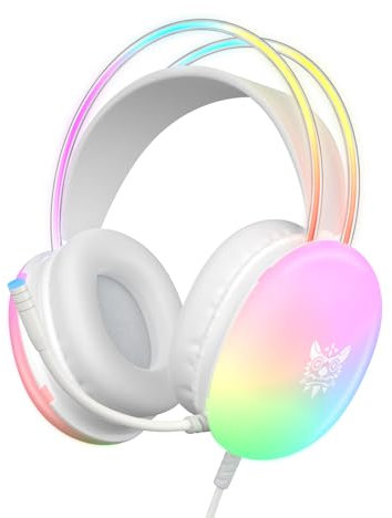 Gaming Headset with Microphone, RGB Rainbow Lighting, PC Wired Lightweight Gaming Headphones for PS4/PS5/Laptop/MAC, 3.5mm Audio Over Ear Headphone, Stereo Surround Sound, Self-Adjusting Headband