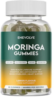Enevolve Pure Moringa Leaf Gummies Supplement 3000mg, High Strength, Skin Booster, Mood Stabaliser, Immune Support, Sugar Free, Lemon