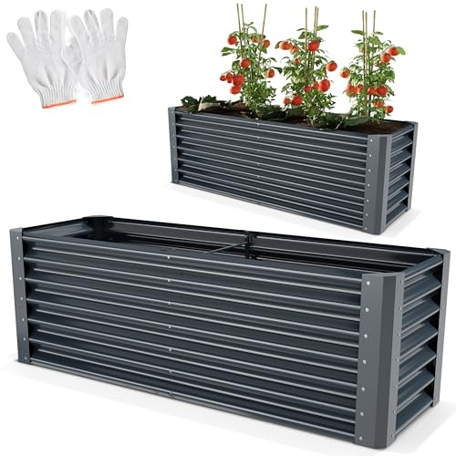 Onbest Metall Hochbeet - XXL Gemüsebeet/Kräutergarten aus Stahl - stabil, wetterfest & pflegeleicht - Hochbeete-Kit - Ideal für Kräuter aus dem Garten, Terrasse/Balkon (Anthrazit, 180x90x60cm)
