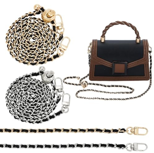 arricraft 2 correas de cadena ajustables para bolso, cadenas doradas y plateadas con correa de piel sintética negra, extensor, correa larga de repuesto para bolso cruzado pequeño