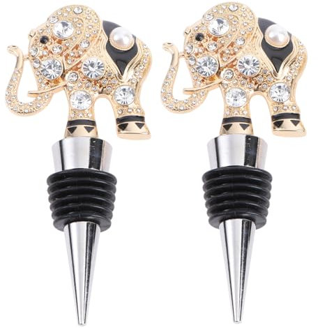 CHICAMPERA Creative Zinc Alloy Wine Bottle Stoppers Metal Elephant Design with Rhinestones Practical Wine Bottle Caps 2pcs Party