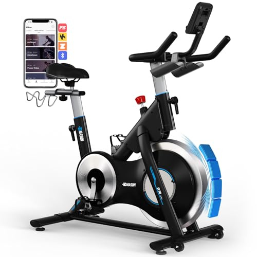 DAMSUN New Professional Exercise Bike, Stronger Magnetic Resistance Spin Bike with Heavier Flywheel, Ultra-Quiet Indoor Cycling Bike with Dumbbell Rack, Comfortable Seat, 400LBs Capacity