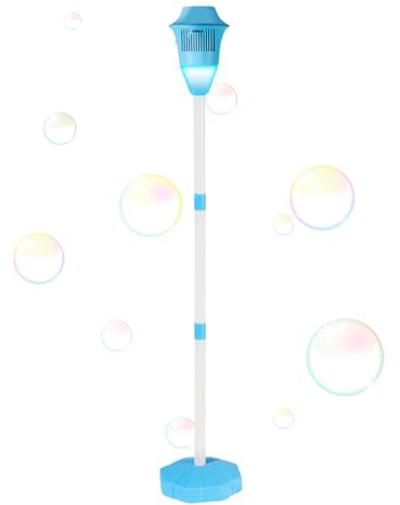 Standing Bubbles Machine, Automatic Children Bubble Maker, Light-Up Road Lamp Design, Outdoor Toy for Family Entertainment, Multicolor Lights, Safe Durable Construction
