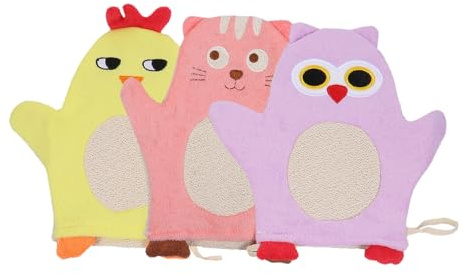 Kinder Babybadehandschuh 3 Stück aus Baumwolle, Cartoon | Weiche Haptik, , für Zuhause und Geschäftsreise, Passend für Babys und Kinder
