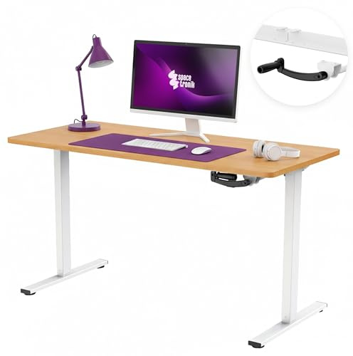 Spacetronik Höhenverstellbarer Schreibtisch Manuell mit Kurbel, Ergonomischer Steh-Sitz Computertisch, Robuster Stahlrahmen, 72–109,5 cm, 40 kg Tragkraft, 140x60 cm