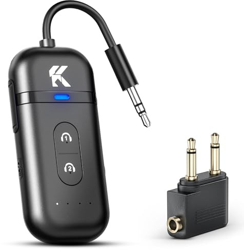 Bluetooth 5.4 Transmitter Receiver, 2-in-1 Airplane Bluetooth Adapter, Dual Device Pairing, with 3.5mm Aux Audio Jack for Travel, Aviation, Television, AirPods, Car