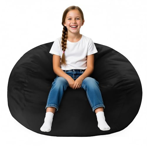 Cansunna 2FT Bean Bag Chairs, Comfy Beanbags Small Bean Bags Chairs with Memory Foam Filling, Teardrop Bean Bag Chair, Machine Washable Cover, Lazy Sofa for Gamming Room, Living Room & Bedroom,Black