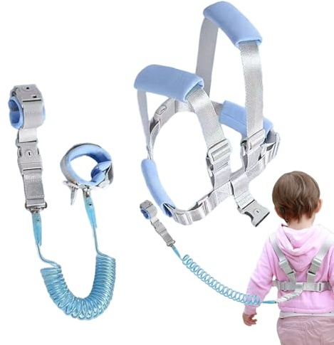 Pettorina per bambini con guinzaglio -, Guinzagli da polso anti-smarrimento, Imbracatura blu per bambini per camminare e sostenere, Legatura per bambini di sicurezza per bambini
