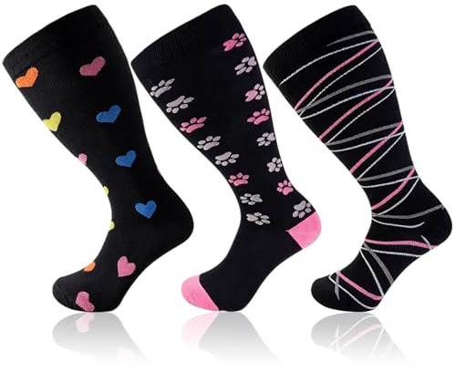 KEORHEZ 3 Paires Compression Socks,XXXL Extra Large Chaussettes De Compression,Multicolore Chaussette Contention,Unisexe,Idéal Pour Prendre L'avion,Courir Et Voyager