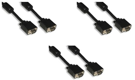 LINK LKCVGA30HD03 - Confezione 3 Pezzi Cavo VGA Monitor 15 Poli Maschio Maschio 3 Metri con Ferrite – 15 Fili Collegati, Colore Nero