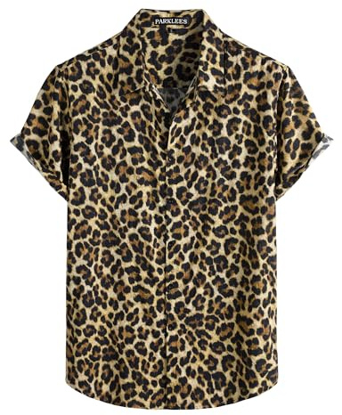 PARKLEES Chemise hawaïenne pour homme à manches courtes avec boutons, estivale, décontractée, vintage, légère, Large