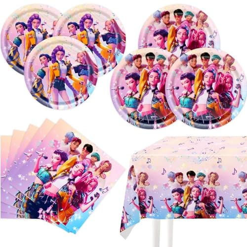 Demon Movie Hunters 41pcs Party Tableware, 20 Plates and 20 Napkins and Tablecloth 71'' x 42'' Birthday Party Decorate Supplies