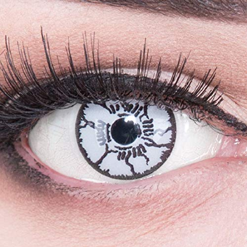 Farbige weisse schwarze Crazy Fun Kontaktlinsen White Monster perfekt zu Fasching mit gratis Linsenbehälter + 60ml Pflegemittel Topqualität zu Fasching, Karneval und Halloween