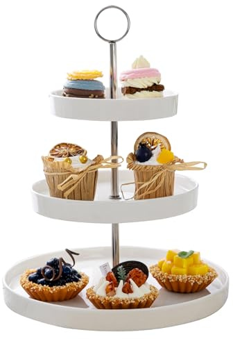 Sweese Porcelain 3-Tier Cupcake Stand - Elegant White Cake Stand for Desserts, Tiered Serving Tray for Parties, Weddings, Birthdays - Durable Stainless Steel Rods