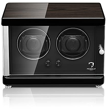 MODALO Uhrenbeweger (Watch Winder) Ambiente MV4 für 2 Uhren Schwarzes Makassar-Holz Design