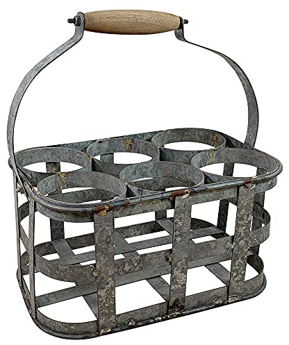 Flaschenkorb Metall 6 Flaschen Vintage-Antik-Stil Flaschenträger Zink