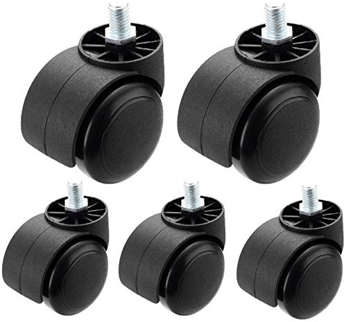 Jolan Furniture Casters with Brakes,Office Chair Casters,5Pcs,with Screws M10,Swivel Casters,Diameter 50Mm,Silent Nylon Wheels,Load 80KG.,black,5x thread