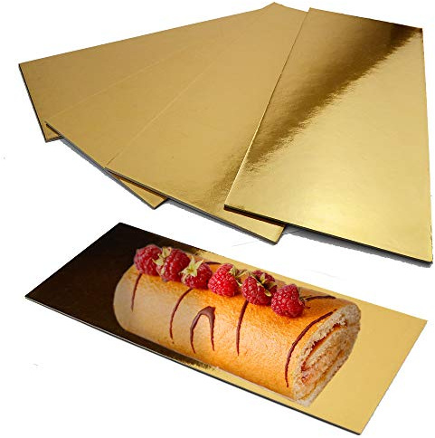 PZ 10 VASSOIO IN CARTONE COLORE ORO 15 X 36 CM PER PRESENTAZIONE DOLCI COME ROTOLO AL CIOCCOLATO, STRUDEL E MONOPORZIONI