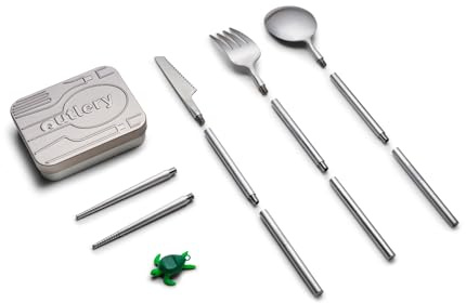 Outlery | Set posate da viaggio in acciaio inox (argento) - posate da viaggio facili da trasportare, set di posate in acciaio inossidabile