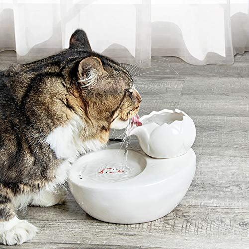 Bigyouzi - Fontaine d’eau - En céramique - Avec lotus vertical et filtre automatique - Idéale pour chat et animal de compagnie - Blanc