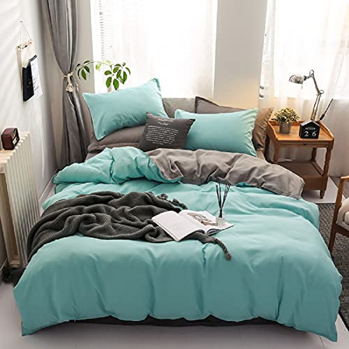Gezu Housse de Couette 220x240cm Bleu Clair Gris Unie Réversible Parure de Lit Microfibre avec 2 Taie d'oreiller 65x65cm avec Fermeture Éclair Sets de Housse de Couette 2 Personnes Adulte