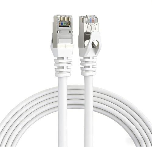 Elfcam - 12m Ethernet Kabel Cat 7 RJ45,STP 100% Kupfer, 10 Gbit/s 600 MHz, LAN Netzwerkkabel Rund Ø6,0mm, Kompatibel mit Router, PC, TV, Konsole – Weiß
