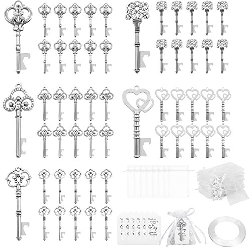 Clave Abrebotellas 50Pcs, Llave Abrebotellas Retro para Decoración de Bolsas de Recuerdos de Boda (Plata)