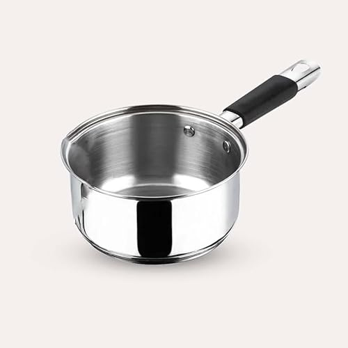 Stainless Steel Milk Pan with Double Pouring Lips with Heat-Resistant Handle Saucepan for Gas, Electric & Ceramic Hobs (16 cm Diameter - 1.6 Litre)