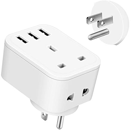 UK to US Plug Adapter, FDTEK USA Travel Adapter with 3 USB, Type B Power Adapter from UK for American Canada Thailand Mexico Colombia 5 in 1 American Outlet Plug Adapter for Travel