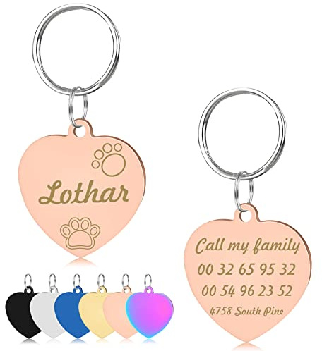 LEREATI Hundemarke mit Gravur | Hundemarke Personalisiert | Hundeanhänger mit Gravur | Adressanhänger Hund/Katze | Hundehalsband Anhänger für Hunde, Katzen, Haustier (S, Roségold)
