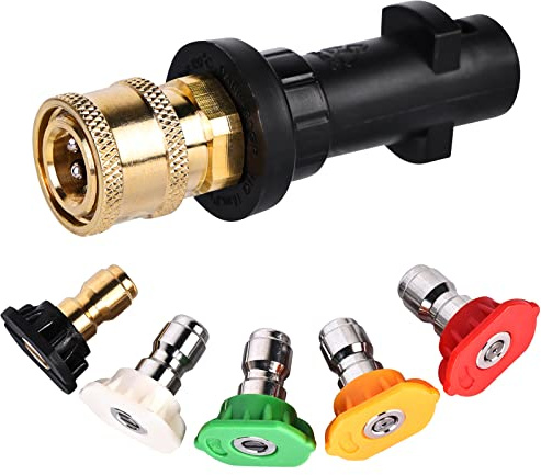 Vegena Pressure Washer Adapter Quick Connect: 1/4'' Connect Fitting for Karcher K2-k3 Series, Gun with 5 Power Spray Nozzle Tips Multiple Degrees, 3600psi, Black