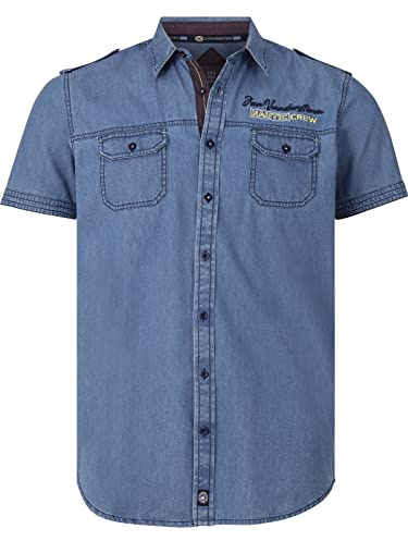 Jan Vanderstorm Kortärmad jeansskjorta för män Lorensius, Ljusblå, 7XL
