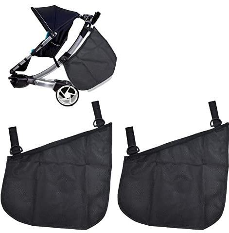 2 x Universal-Seitenschlinge, Kinderwagen-Organizer, Aufbewahrungstasche für Kinderwagen mit rutschfesten und verstellbaren Riemen, Netztasche für Kinderwagen (schwarz)