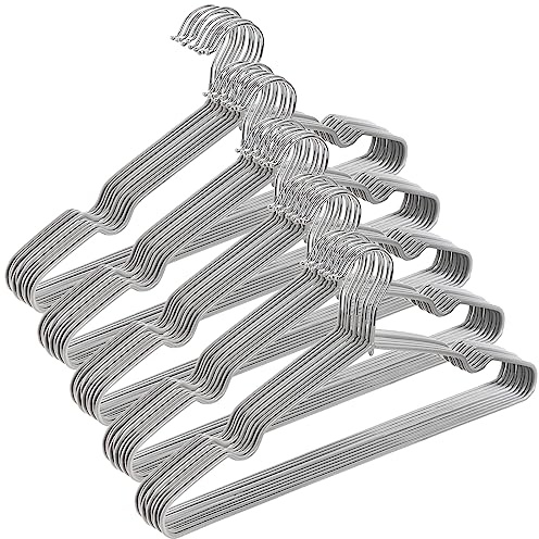Tosnail 50 Pack 16-Inch Stainless Steel Wire Metal Hangers, Non-Slip Hanger, Space Saving Closet Clothes Organizer, Grey