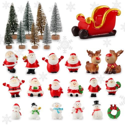 Pack of 27 Christmas Miniature Ornaments Mini Christmas Small Figures, Christmas Miniature Ornament Kits, Mini Christmas Decoration, Resin Garden Micro Landscape Christmas Decoration Mini Christmas