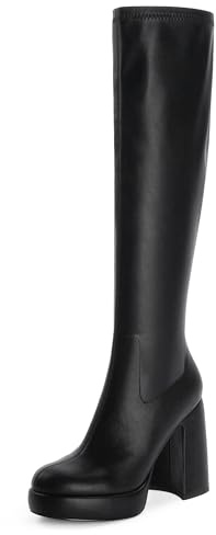 Modatope Knee High Platform Boots for Women Chunky Heel Black Platform Knee High Boots Womens Rounded Toe Side Zipper Tall Boots for Women Size 8