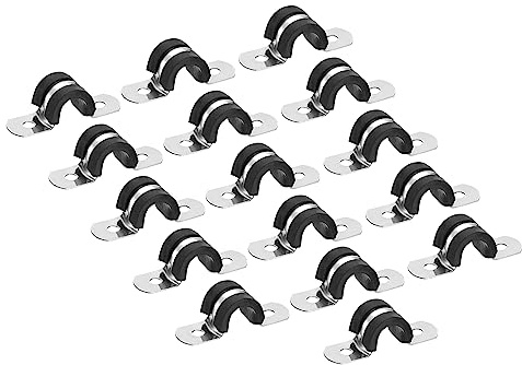 sourcing map 22Stück 10mm(3/8) Rohrschellen Kabel Klemme Kabelschellen Edelstahl Gummi Gepolstert Schlauch Klemme U-förmige Metallklemmen Rohrhalter für Rohr Leitung Draht