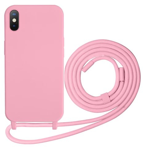 Beajew Silikon Handyhülle für iPhone X/iPhone XS Hülle mit Band, Silikon Necklace Handyhülle mit Abnehmbar Kordel zum Umhängen Stossfest Bumper Handy Schutzhülle, Rosa