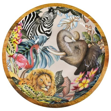 Anuschka Grand Bol en Bois de manguier imprimé - Collection d'articles pour la Maison - 27,94 cm x 13,97 cm - African Adventure
