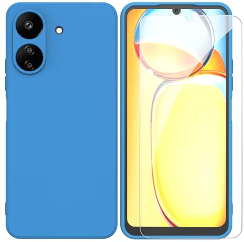 ARRYNN Funda Xiaomi Redmi 13C 4G (6,74) con Cristal Templado Protector de Pantalla,Azul Ultra Slim Protectora Funda de Silicona Líquida Suave Case Cover para Xiaomi Redmi 13C 4G - Azul
