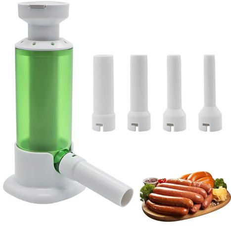 Aleker Sausage Maker, Manual Sausage Stuffer, Detachable Sausage Maker Machine, Household Meat Stuffing Filler, Sausage Roll Maker with 4 Option Size Filling Nozzles for Kitchen