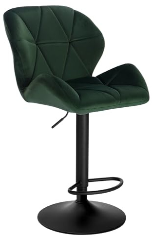 WOLTU Barhocker, Barstuhl Höhenverstellbar, Samt-Bezug, Dunkelgrün | Drehbarer Bar Stool mit Rückenlehne, Fußstütze, Robuster Metallrahmen, für Küche und Hausbar