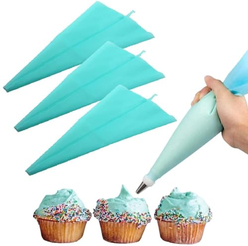 GMMH 3 x spritspåse av silikon (blå) återanvändbara spritspåsar, spritpåsar för tårtor, cupcakes och kakor – utan tyllar, 3 olika storlekar, piping bag