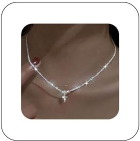 Sparkly Cz Kreuz Halskette Kristall Kreuz Anhänger Halskette Dünne Silberne Kette Kreuz Feine Halskette Strass Kreuz Choker Halskette Vintage Religion Kreuz Halskette Schmuck Für Frauen Und Mädchen