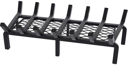 24 Inch Fireplace Grate with Ember Retainer,Cast Iron Fireplace Log Grate,Fireplace Log Holder,Heavy Duty Solid Steel Fireplace Wood Holder,Wood Stove Wrought Rack for Indoor Hearth Outdoor Fireplace