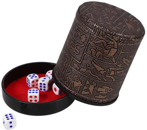 Gogogmee Geräuschloser Würfelbecher Mit Deckel Pu Leder Kompakter Würfelschüttlerbecher Mit 6 Kleinen Würfeln Tragbar Für Party Und Rollenspiele