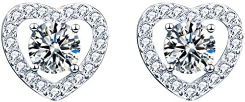 Moissanite-Ohrstecker, 0,5 ct D Farbe FL Reinheit Funkelnde runde Diamant-Ohrringe Damen Herren 925er Sterlingsilber Kleine Schläfer-Creolen Einfaches Herz Brillanter Moissanite-Schmuck